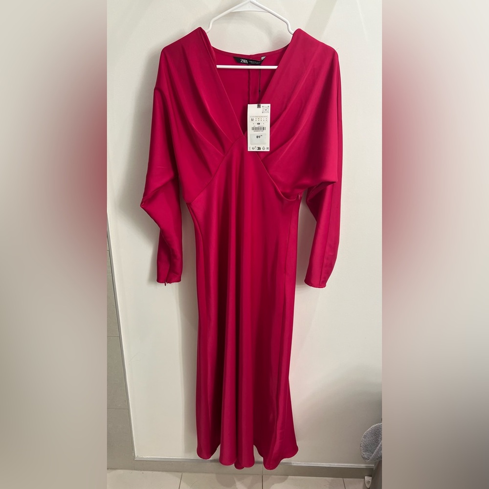 Zara Pink V-Neck Midi Dress